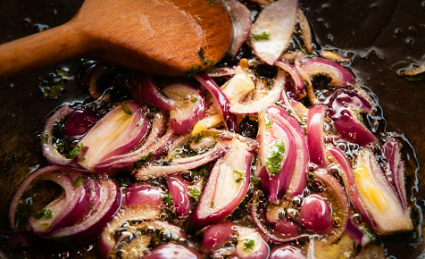 Caramelised onions in a pan